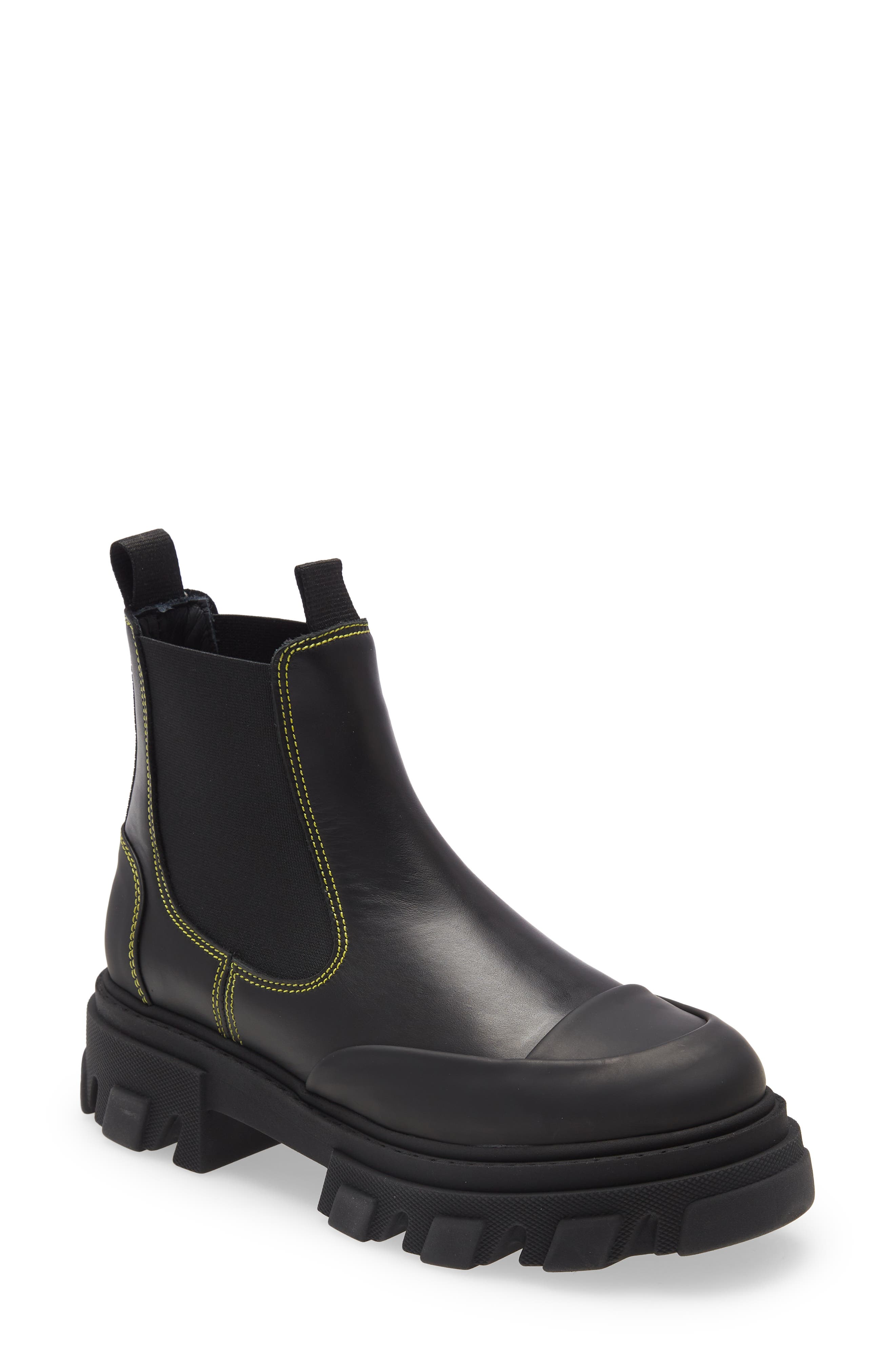 Ganni Calf Leather Low Chelsea Boot, Main, color, 