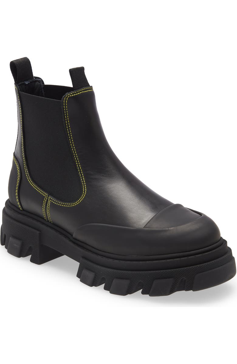 Ganni Calf Leather Low Chelsea Boot, Main, color,