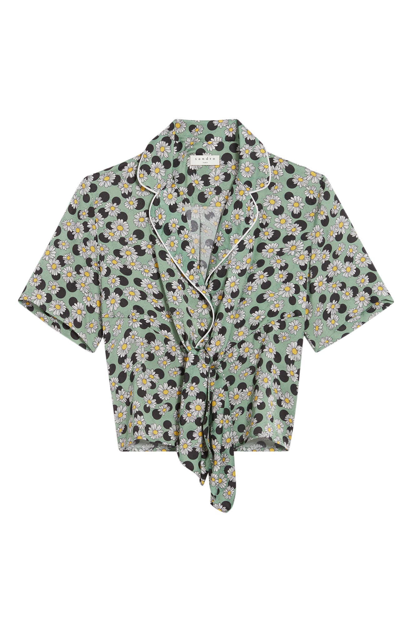 SANDRO Print Tie Front Shirt