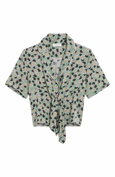 SANDRO Print Tie Front Shirt