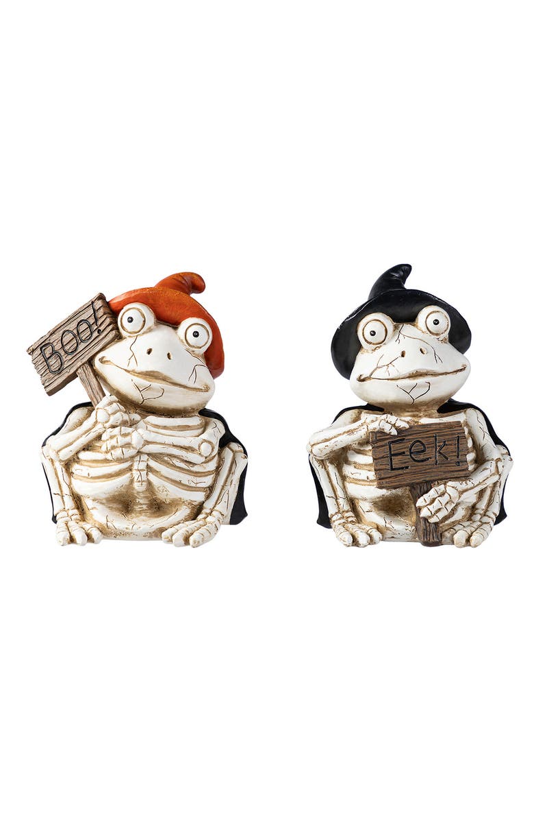 Glitzhome Set of 2 Halloween Resin Skeleton Frogs Table Decor, Main, color, White