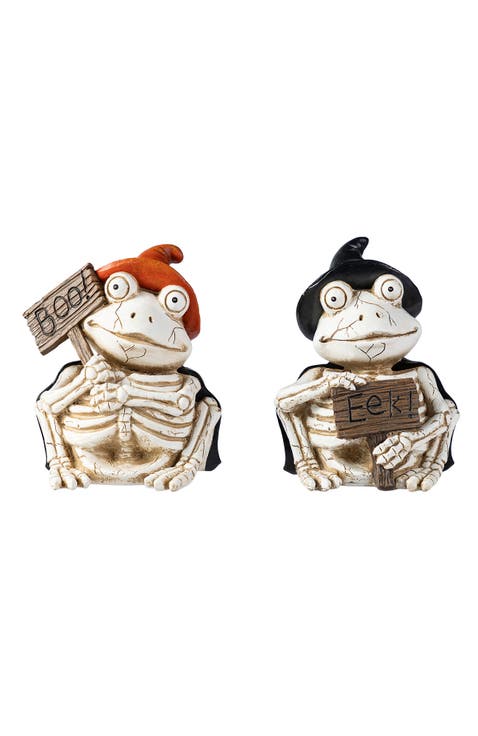 Set of 2 Halloween Resin Skeleton Frogs Table Decor