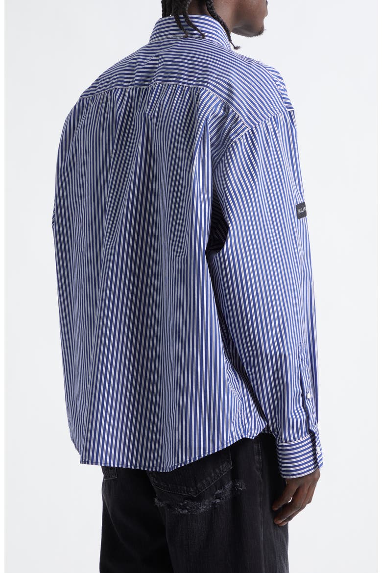 Oversize Stripe Cotton Blend Button-Up Shirt, Alternate, color, 8502 NAVY/ WHITE