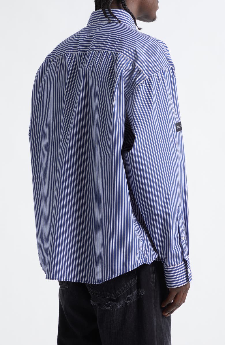 Balenciaga Oversize Stripe Cotton Blend Button-Up Shirt, Alternate, color, 8502 Navy/ White