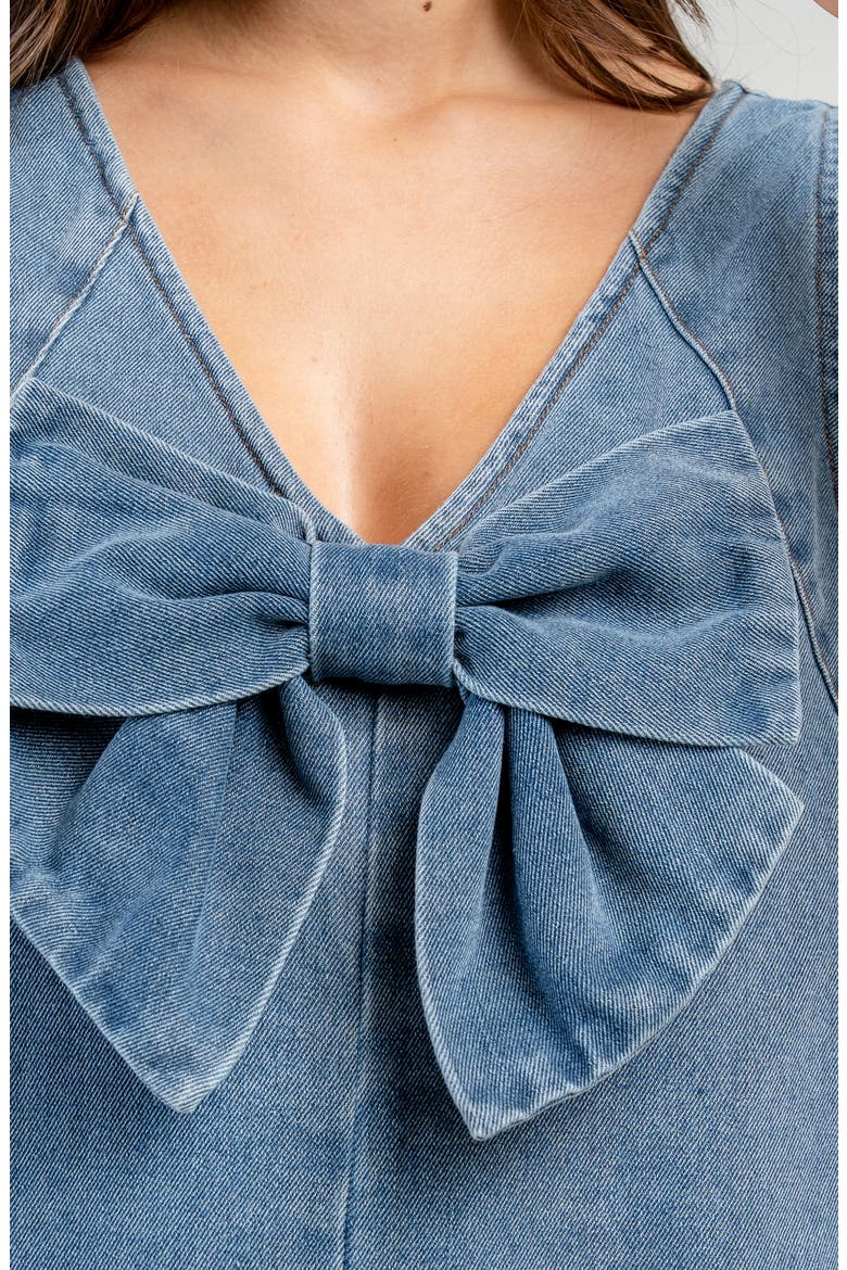 Bow Front Denim Romper, Alternate, color, LIGHT BLUE
