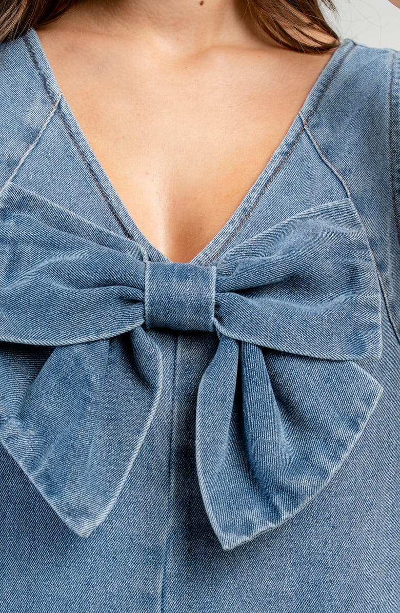 Beivy Bow Front Denim Romper, Alternate, color, Light Blue