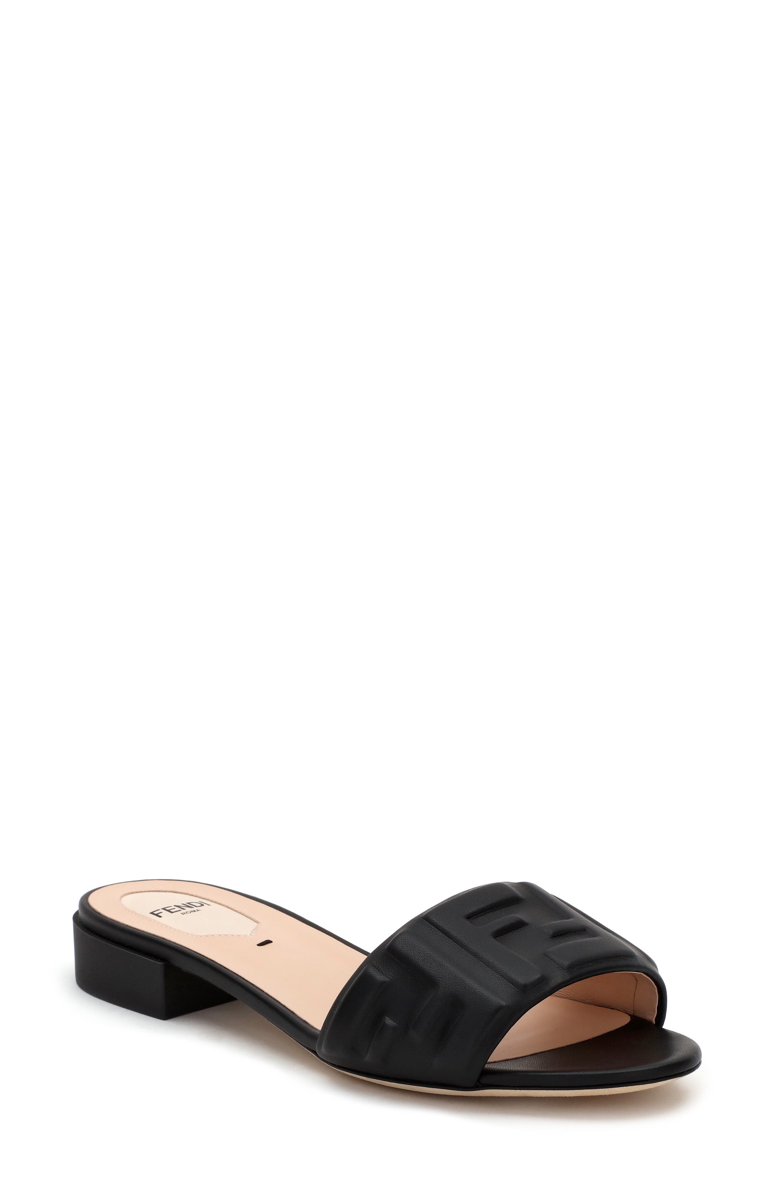 Fendi FF Embossed Logo Slide Sandal, Main, color, 