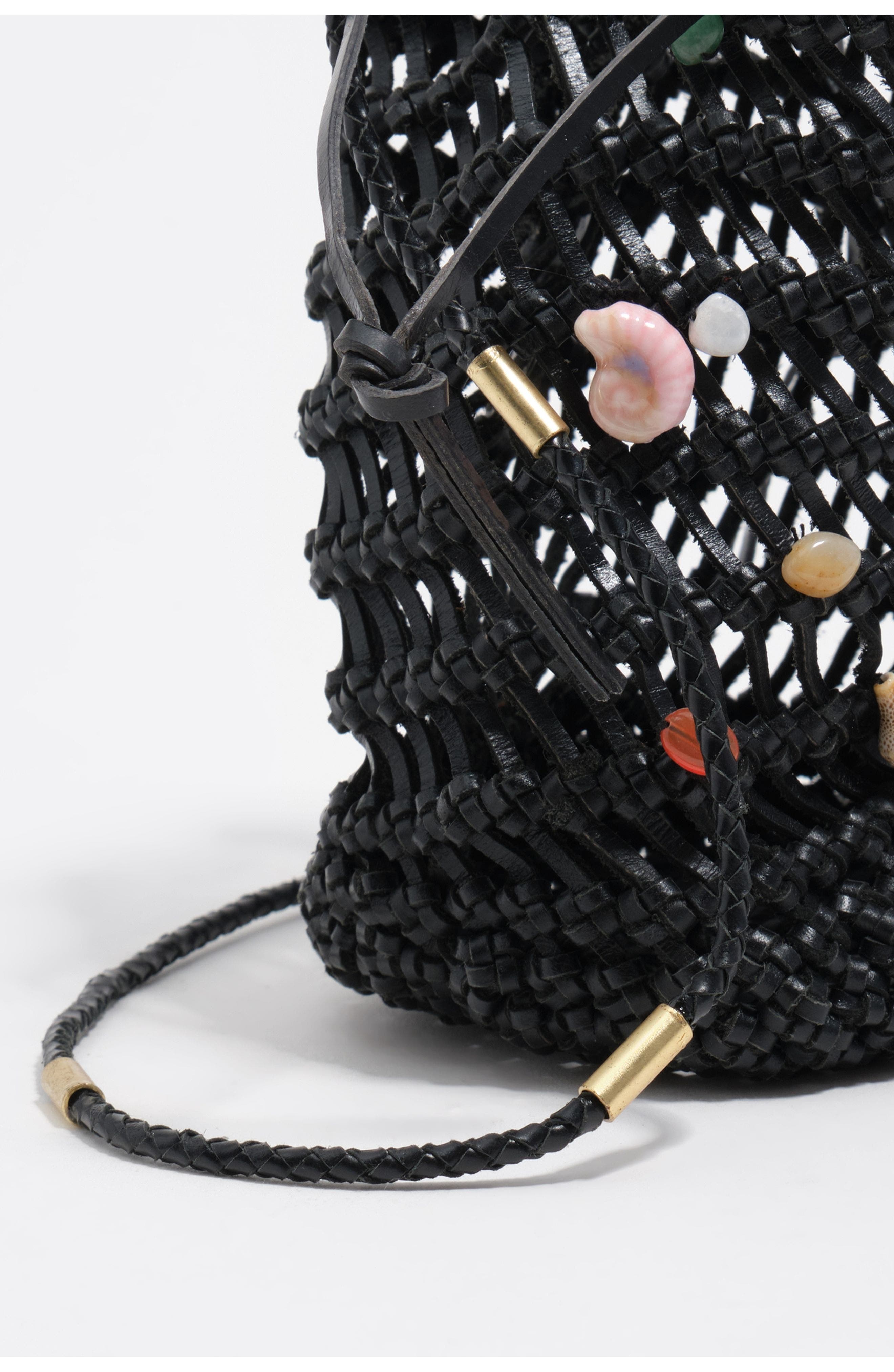 Bimba y Lola Mini Plaited Crochet Leather Bag, Alternate, color, Black