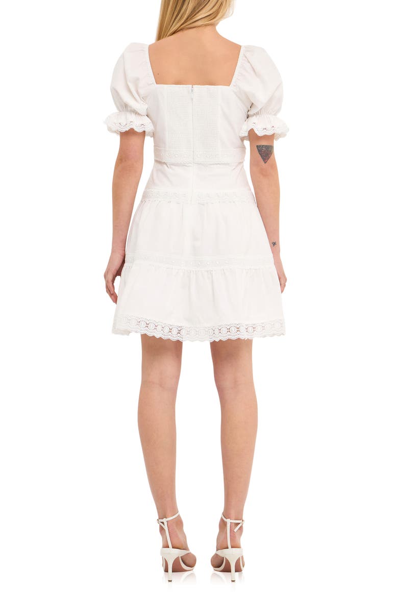 Lace Trim Puff Sleeve Minidress, Alternate, color, WHITE