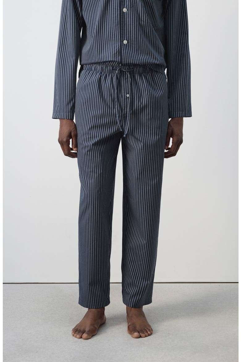 Stripe Cotton Pajamas, Alternate, color, NAVY