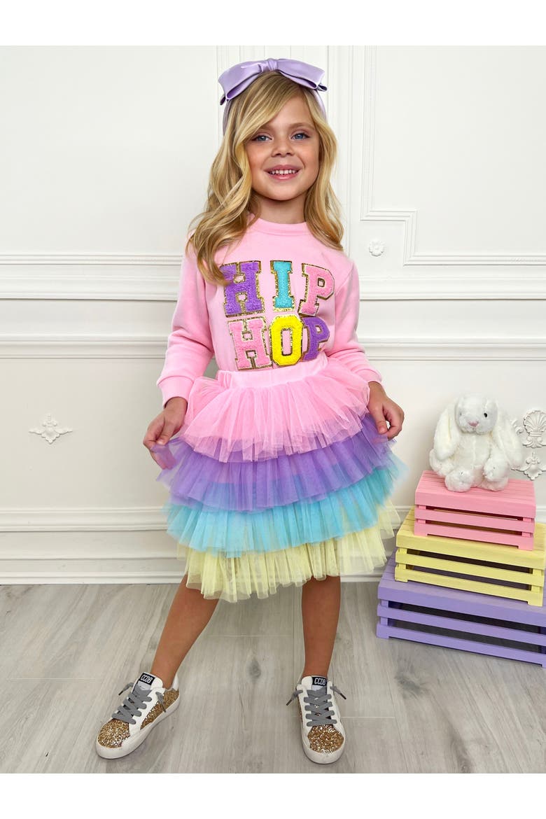 Girls Hip Hop Sparkle Sweatshirt Tutu Skirt Set, Alternate, color, Pink