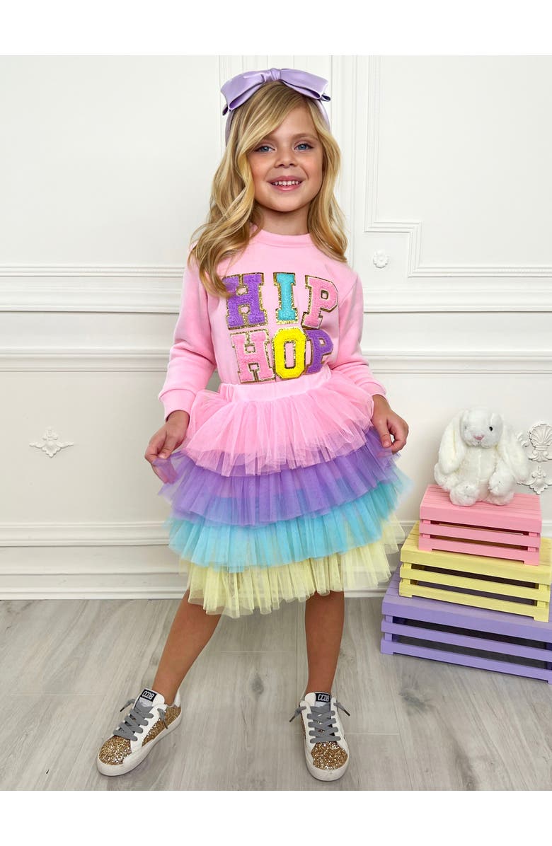 Mia Belle Girls Girls Hip Hop Sparkle Sweatshirt Tutu Skirt Set, Alternate, color, Pink