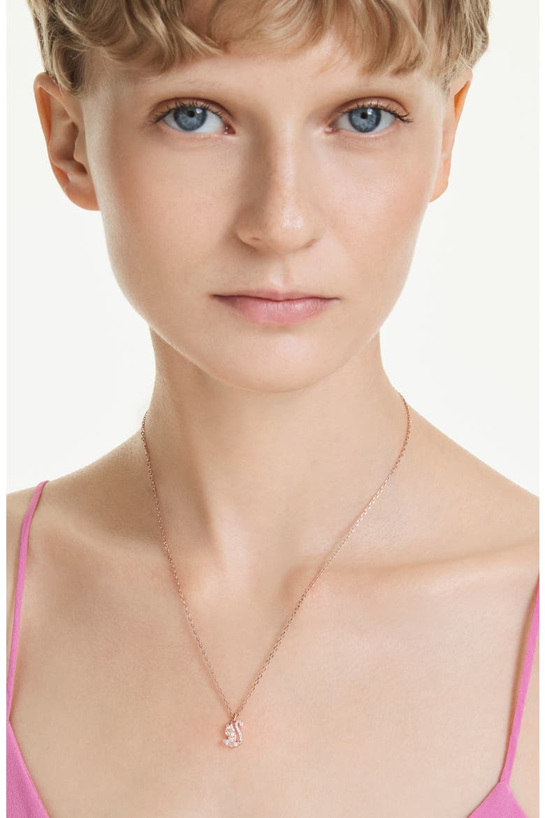 Swan Pendant Necklace, Alternate, color, ROSE GOLD/ WHITE