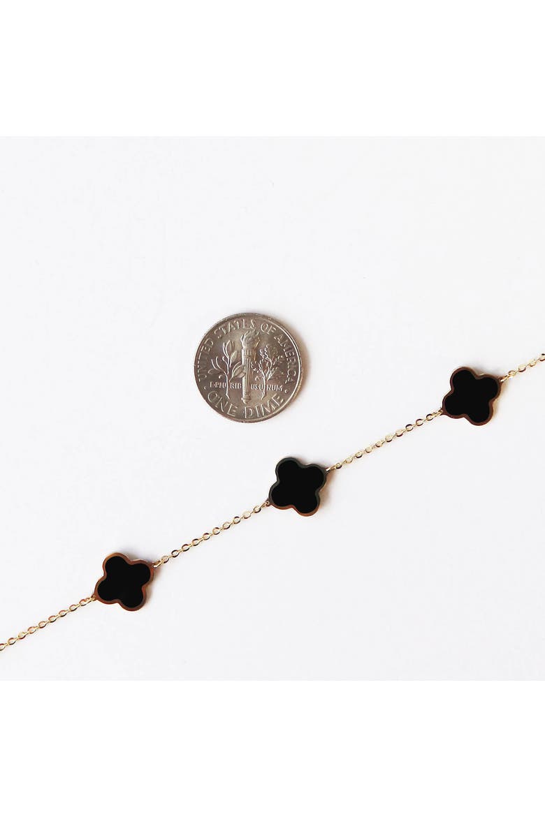 Small Onyx Clover Necklace, Alternate, color, Onyx/ Yellow Gold