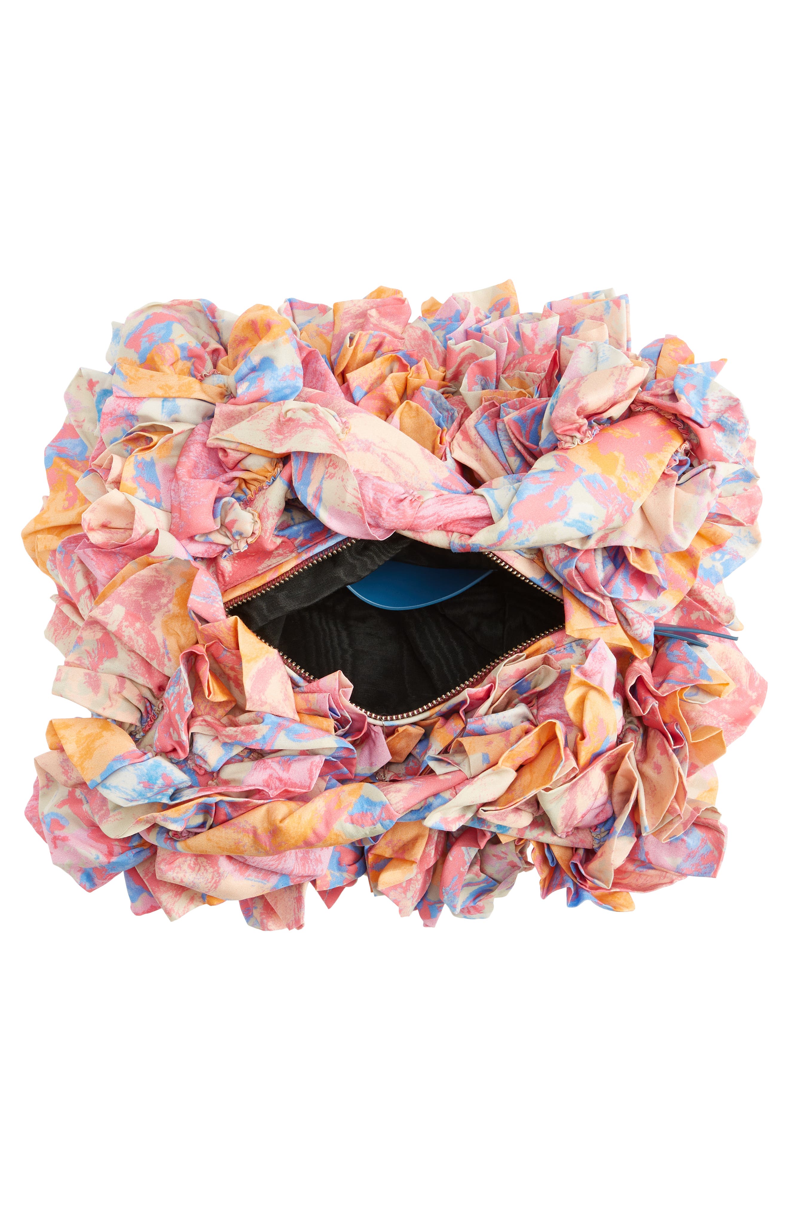 Dries Van Noten Mini Print Ruffle Crepe Hobo, Alternate, color, 