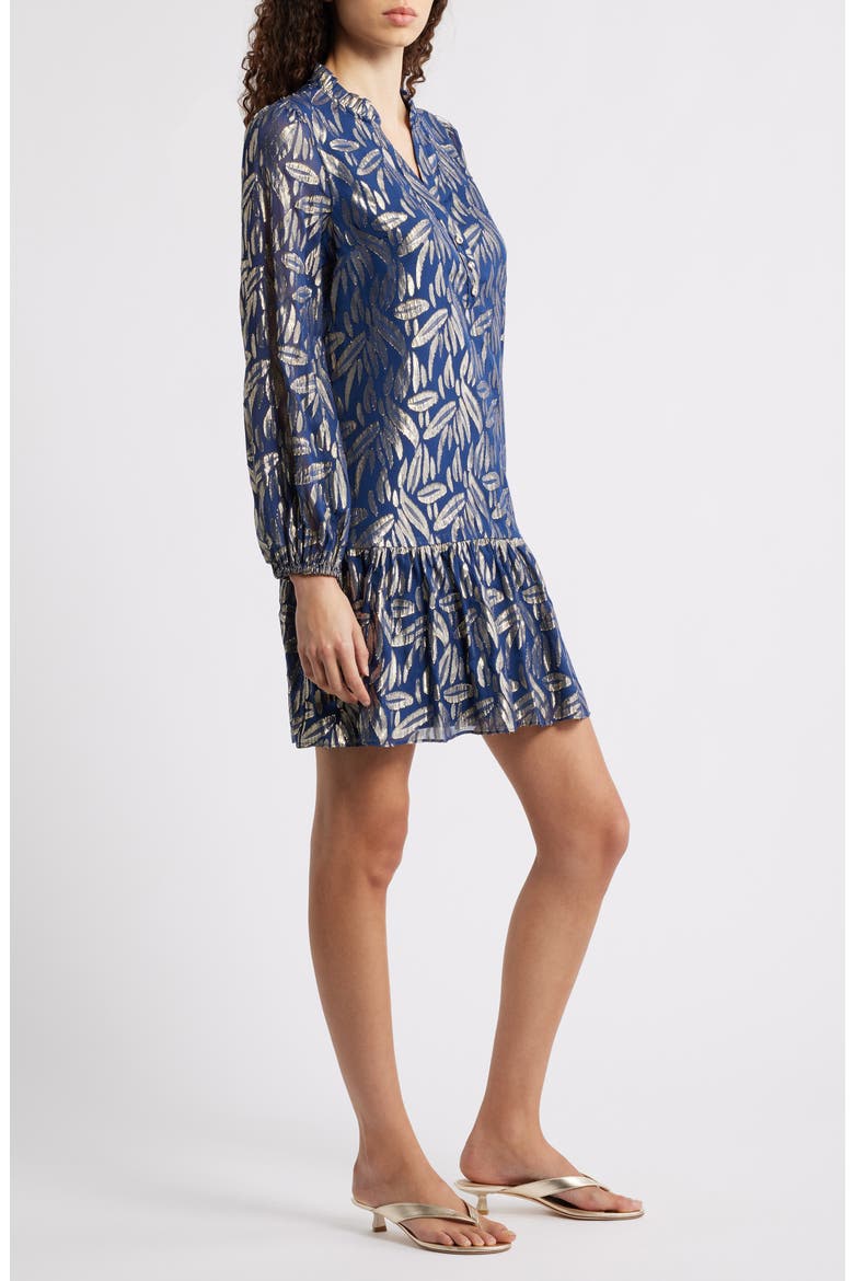 Evaline Long Sleeve Silk Blend Drop Waist Dress, Alternate, color, NAVY LEAFY BABE