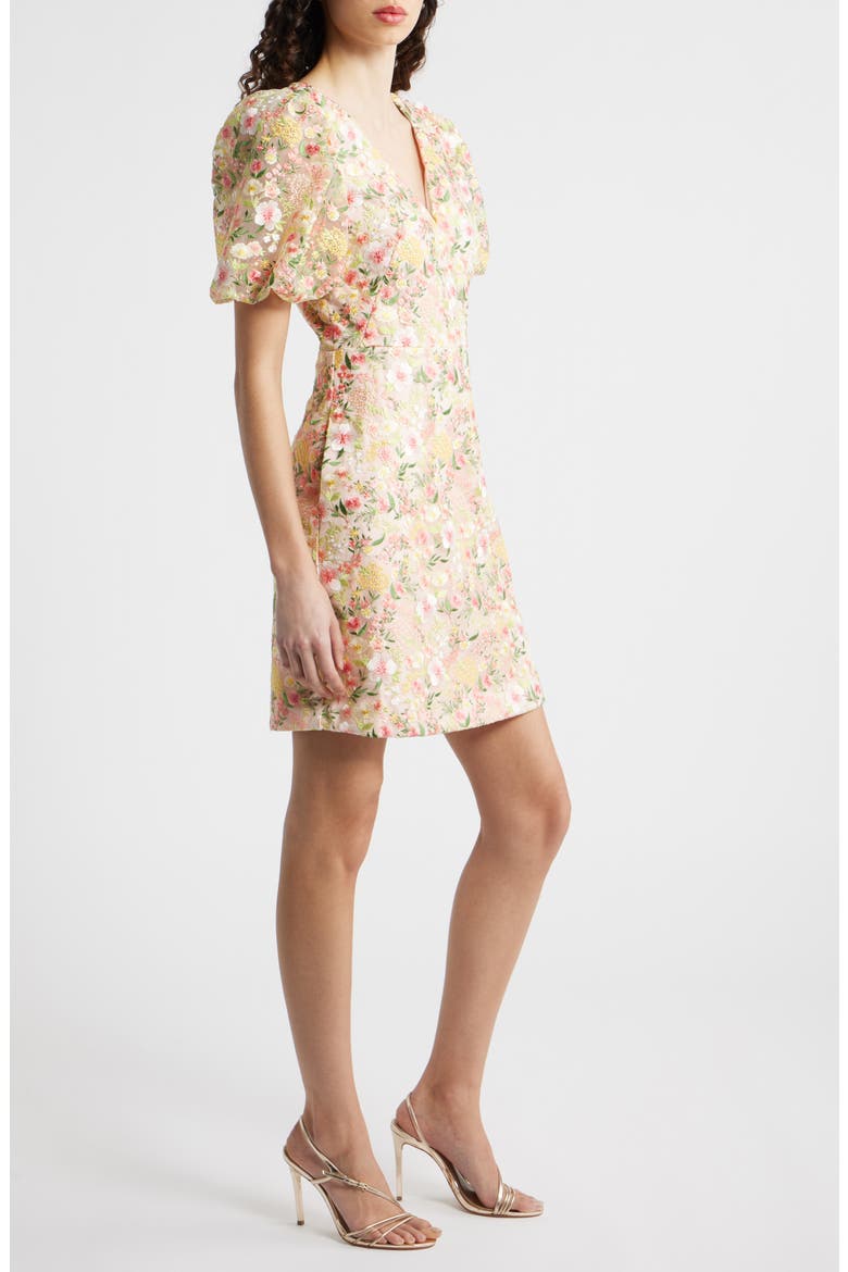 Embroidered Puff Sleeve Cocktail Dress, Alternate, color, BLUSH