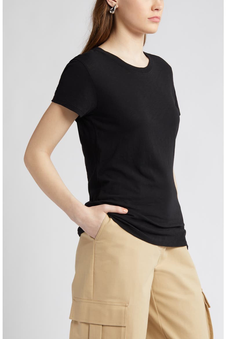 Pima Cotton Slub Crewneck T-Shirt, Alternate, color, BLACK
