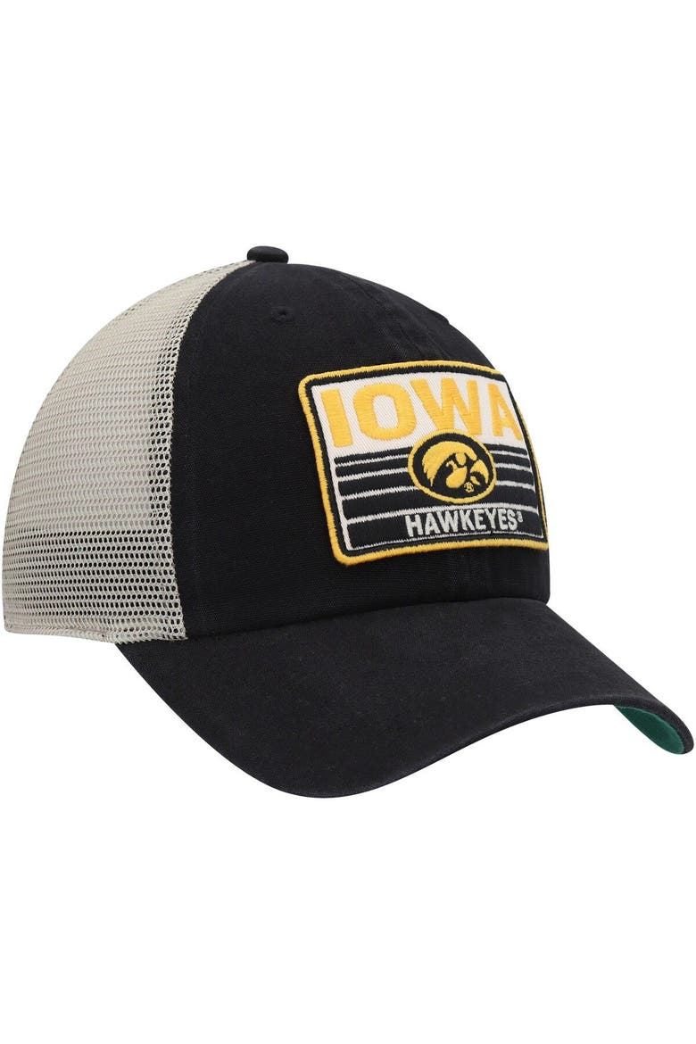 Men's '47 Black/Natural Iowa Hawkeyes Four Stroke Clean Up Trucker Snapback Hat, Alternate, color, Black
