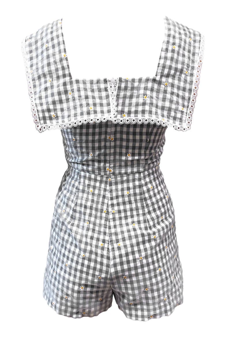 Daisy Embroidery On Gingham Romper, Alternate, color, BLACK MULTI