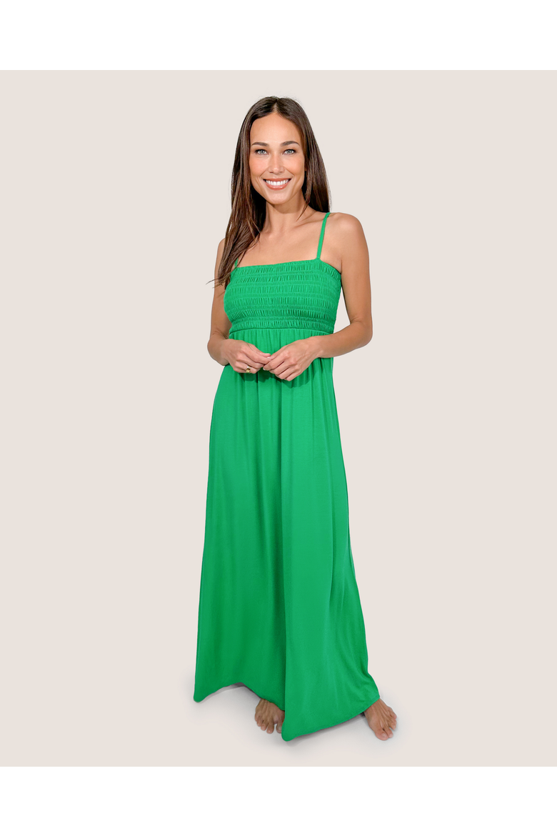 Montecito Maxi Bra-Free Dress with Smocked Bodice, Main, color, Kelly Green