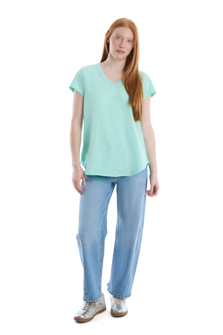 Short Sleeve Shrunken V-Neck Shirttail Top, Alternate, color, Cabbage