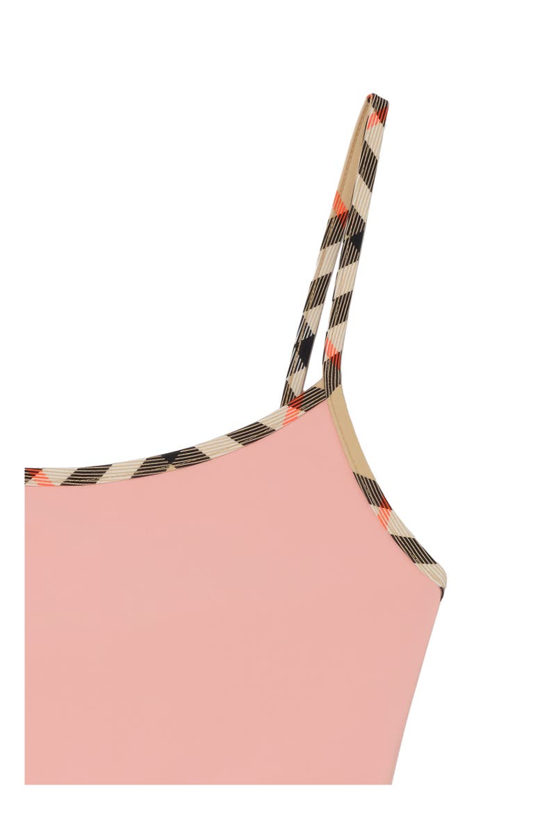 Burberry Check Trim Swimsuit, Alternate, color, Begonia Pink