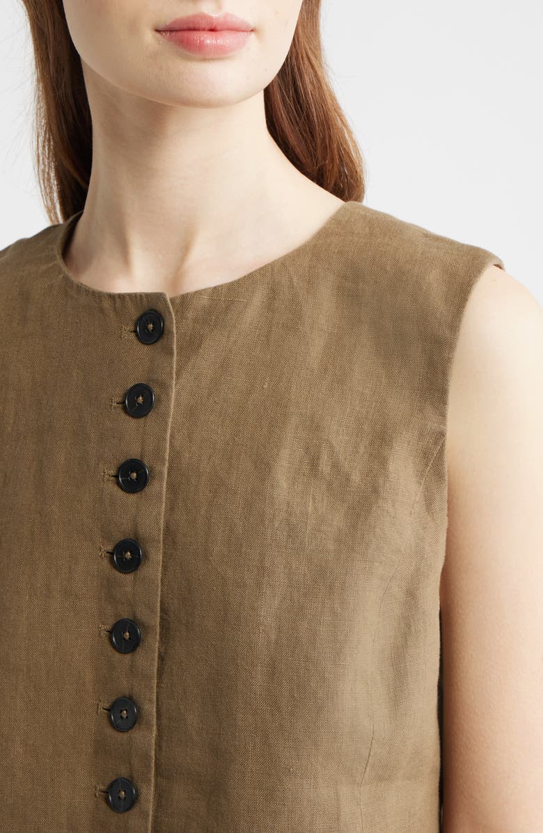 Madewell Button Front Linen Shell Top, Alternate, color, Safari Khaki