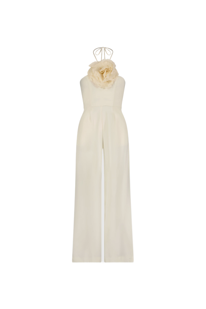 Crepe Halter Neck Flower Detail Jumpsuit, Alternate, color, Ivory