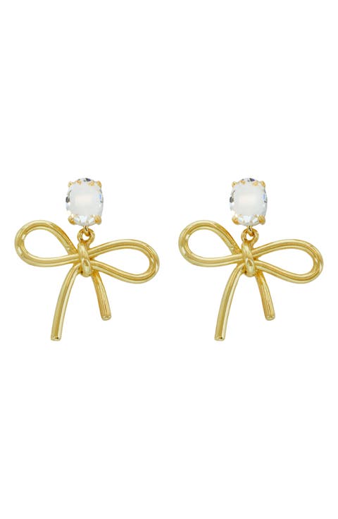 Crystal Top Bow Drop Earrings