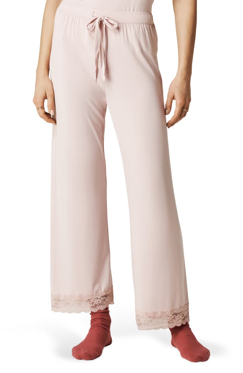 Posh Peanut Lace Trim Pajama Pants, Main, color, Pink