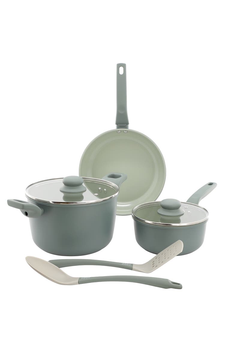 7pc Ceramic Nonstick Aluminum Cookware Set, Main, color, Green