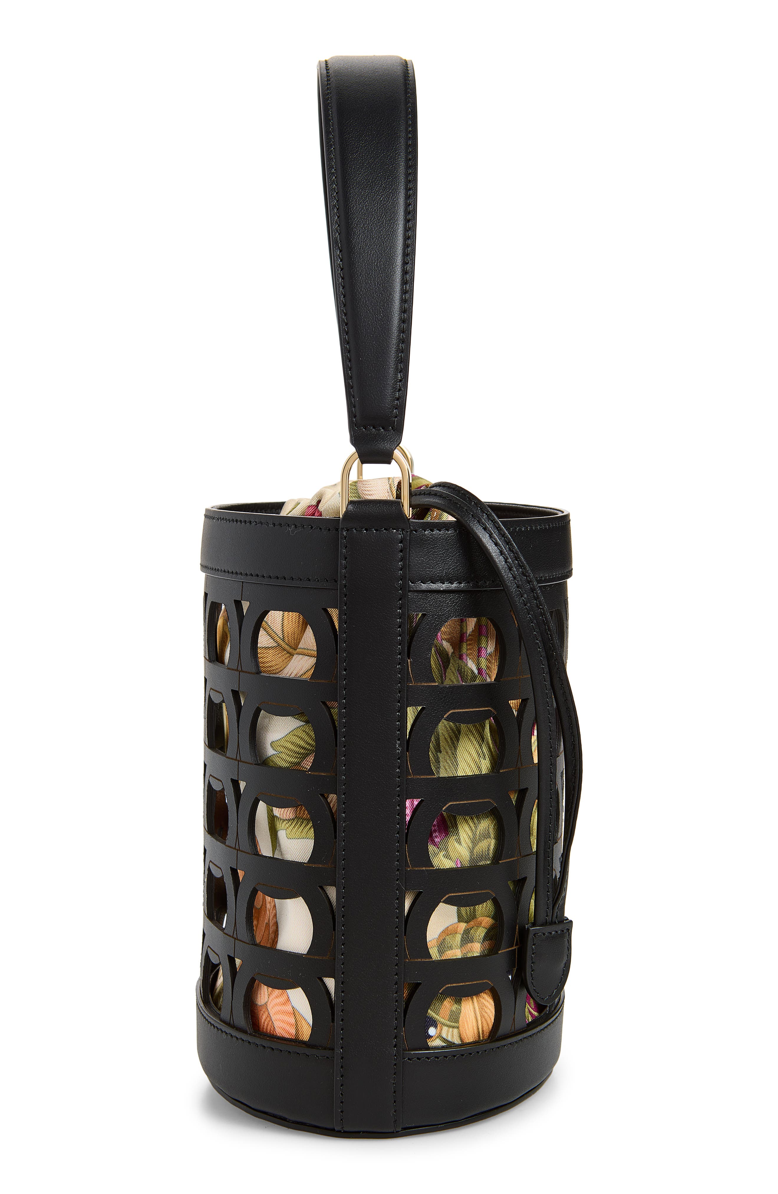 Gancio Leather Bucket Bag, Alternate, color, NERO NERO PAPPAGALLI