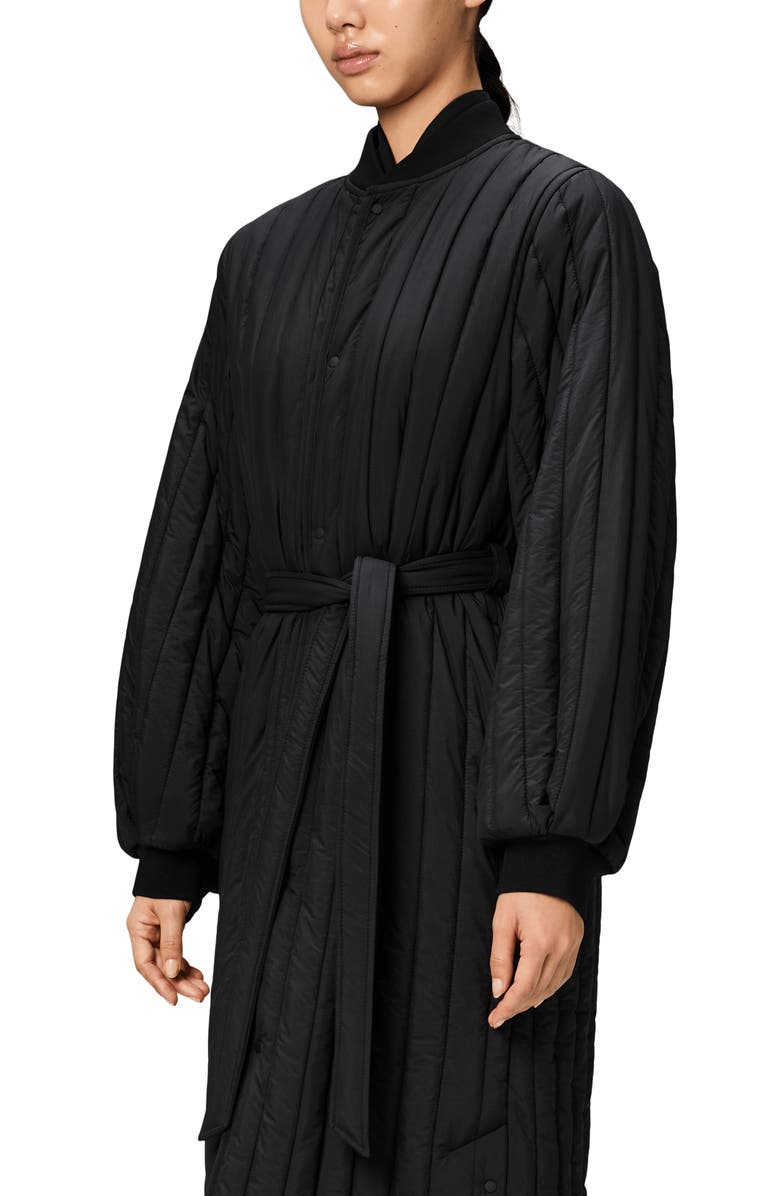 Rains Banja Belted Quilted Liner Coat, Alternate, color, Black