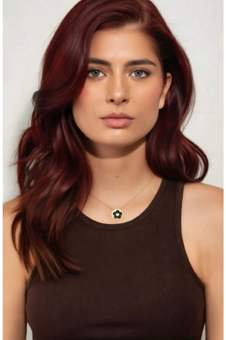 Flower Disc Pendant Necklace, Alternate, color, GOLD/BLACK