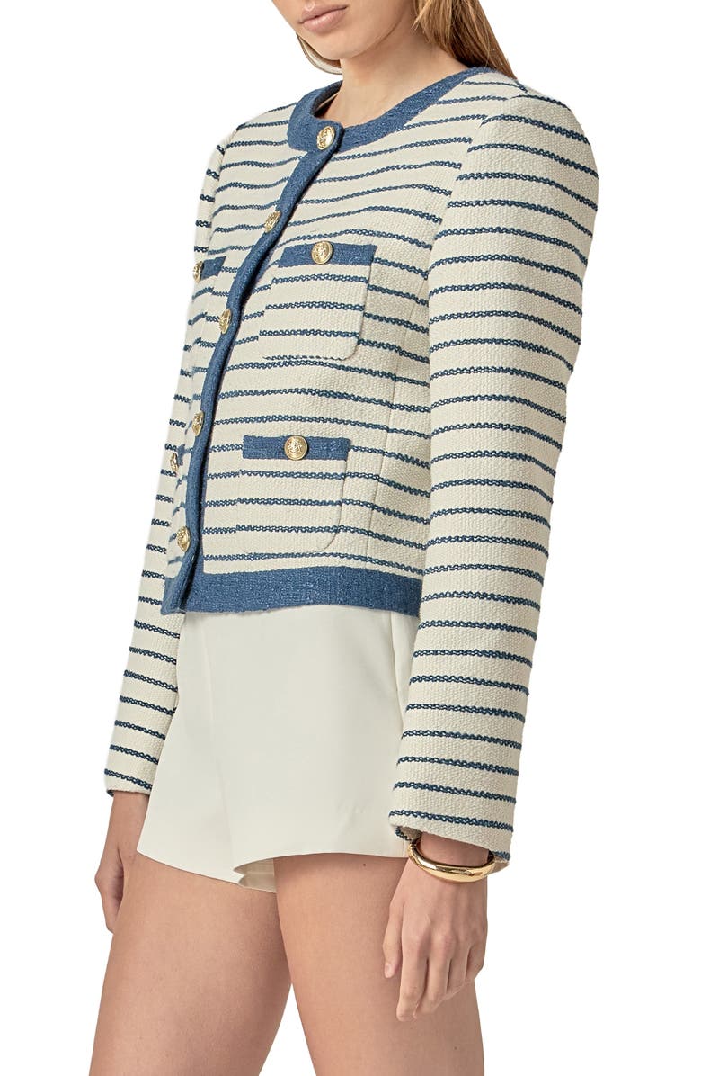 English Factory Crop Bouclé Jacket, Alternate, color, White/ Blue Stripe