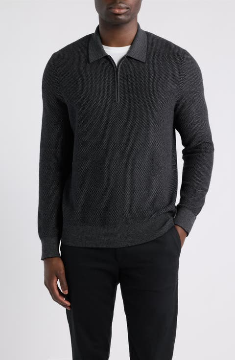 Geo Jacquard Quarter Zip Sweater