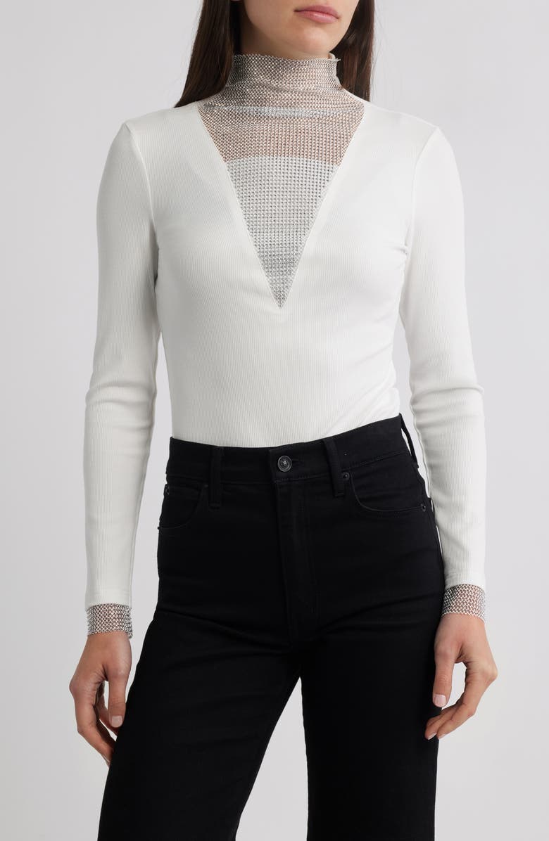 NIKKI LUND Gillian Rhinestone Rib Top, Main, color, White