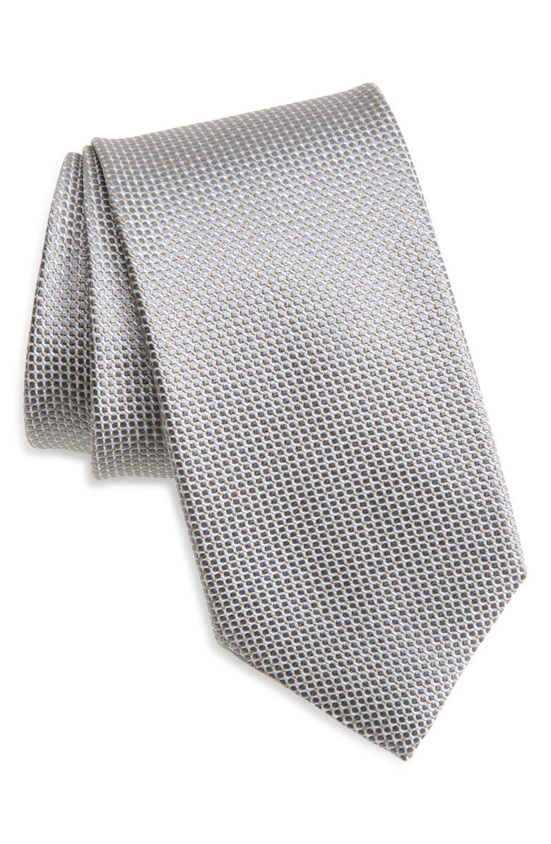 BOSS Neat Silk Tie, Main, color, Silver