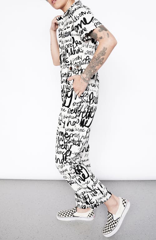 Wildfang Essential High Waisted Coverall In Pretty Handsome Script White