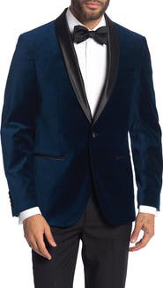 SAVILE ROW CO Navy Shawl Collar Single Button Velvet Suit Separate Sport Coat