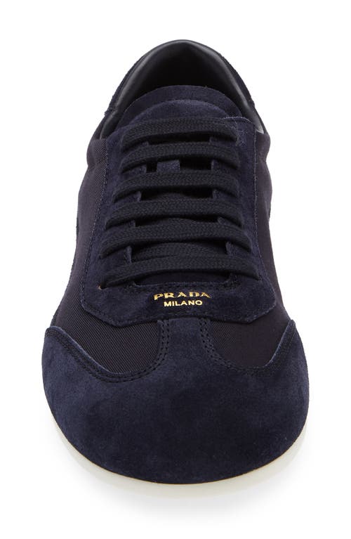Prada Mixed Media Low Top Sneaker In Navy