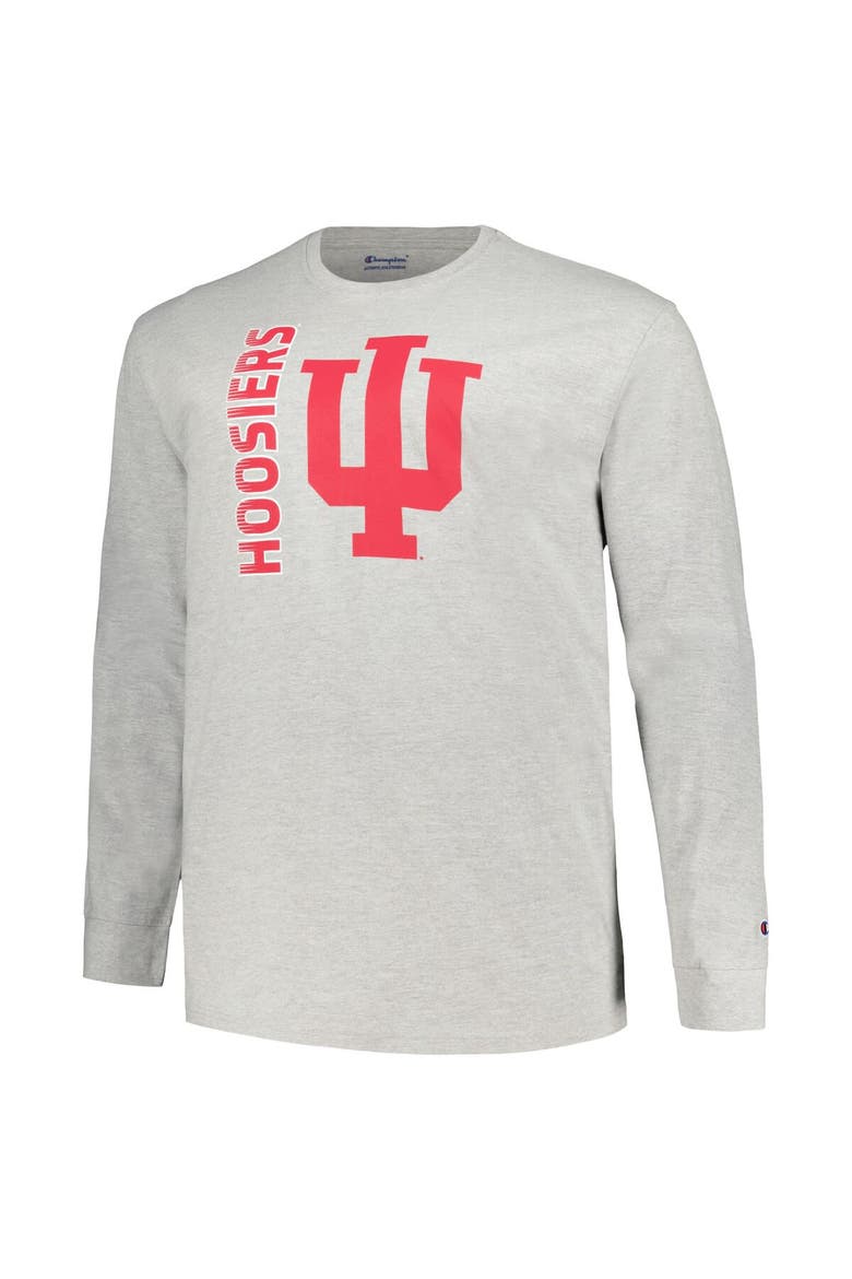 Men's Champion Heather Gray Indiana Hoosiers Big & Tall Mascot Long Sleeve T-Shirt, Alternate, color, Heather Gray