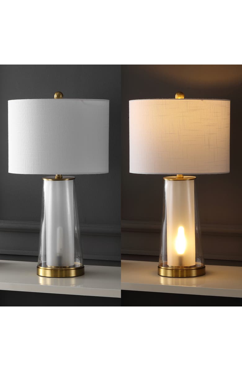 JONATHAN Y Tryon 26" Modern Minimalist Glass/Iron Nightlight LED Table Lamp, Alternate, color, Clear/Brass Gold