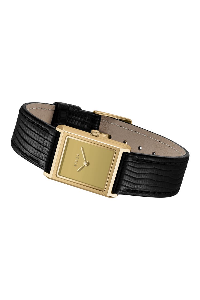 Small Virgil Leather Strap Goldtone Tank Watch, 20mm x 26mm, Alternate, color, GOLD