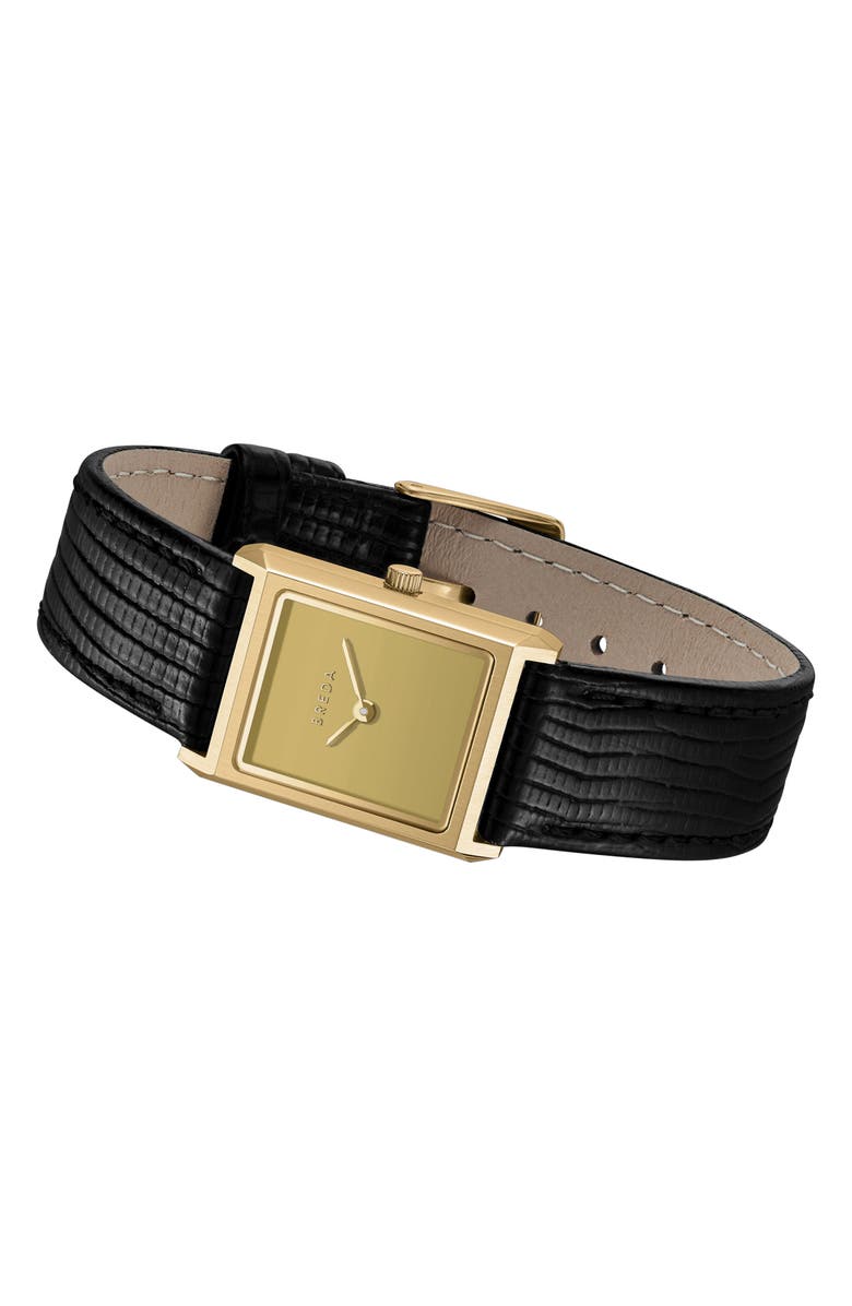 BREDA Small Virgil Leather Strap Goldtone Tank Watch, 20mm x 26mm, Alternate, color,