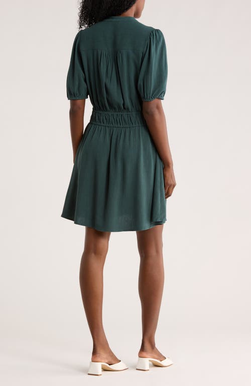 Lovestitch Puff Sleeve Button-up Minidress In Blue