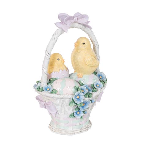 Vintage Easter Chicks on Egg Basket Large Decorative Figurines