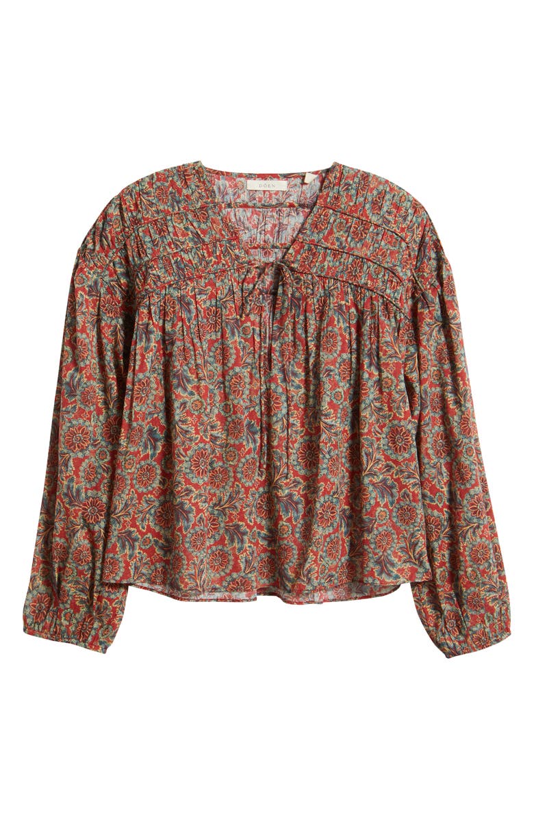 DÔEN Renelle Tie Neck Organic Cotton Top, Alternate, color, L'orange Soleil Fleurit