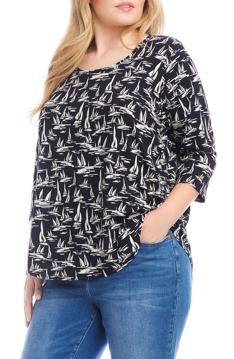 Karen Kane Sailboat Print Knit Shirt, Alternate, color, Print